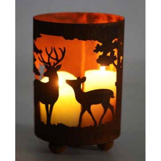 Grosse Windlichter Laternen für Draussen Windlicht -Forest- mit Hirsch und Reh auf 3 Kugeln 26 cm hoch Dieses Windlicht für drau