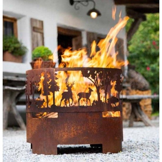 Grillstellen + große Gartengrills XL Feuerschale Nel Bosco - Tiere im Wald - 60 cm Ø Feuer zauber eine behaglichte Athmosphäre, 