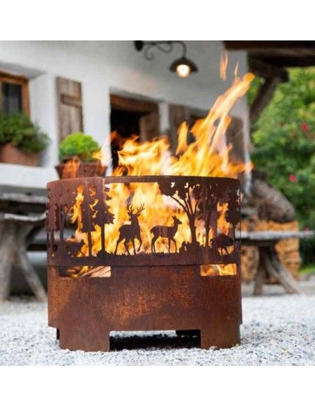 Grillstellen + große Gartengrills XL Feuerschale Nel Bosco - Tiere im Wald - 60 cm Ø Feuer zauber eine behaglichte Athmosphäre, 