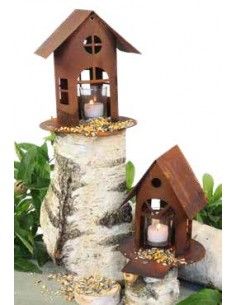 Vogelhäuser Rost Vogelhaus mit Steg, zum Hängen oder Stellen, Höhe 19 cm (klein) Rost Vogelhaus mit Steg, zum Hängen oder Stelle 2