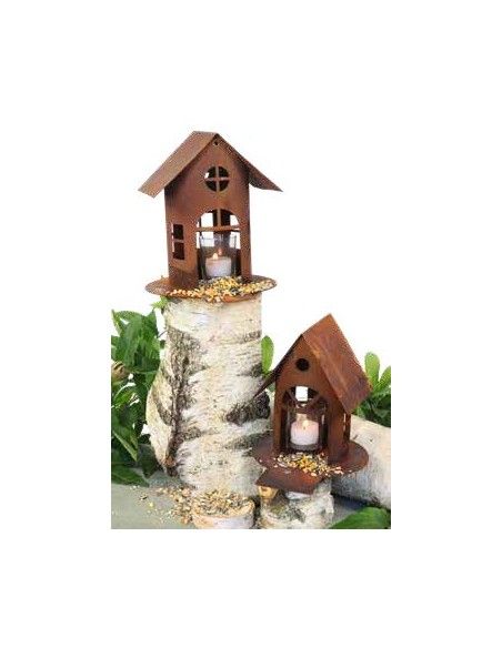 Vogelhäuser Rost Vogelhaus mit Steg, zum Hängen oder Stellen, Höhe 19 cm (klein) Rost Vogelhaus mit Steg, zum Hängen oder Stelle