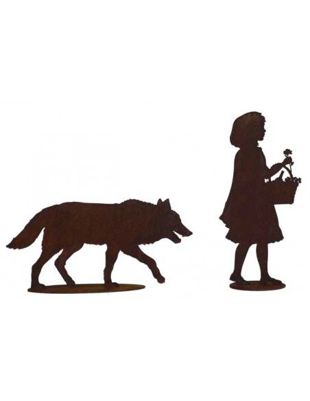 Rotkäppchen und der böse Wolf - Gartendeko Böser Wolf - Gartenfigur 85 cm lang 
Der böse Wolf als Gartendeko Figur aus der Meta