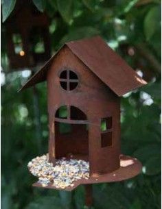 Edelrost Gartenstecker Vogelhaus mit Steg  2