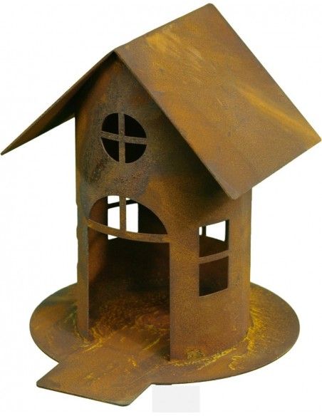 Vogelhäuser Rost Vogelhaus mit Steg, zum Hängen oder Stellen, Höhe 22 cm (groß) Rost Vogelhaus mit Steg, zum Hängen oder Stellen