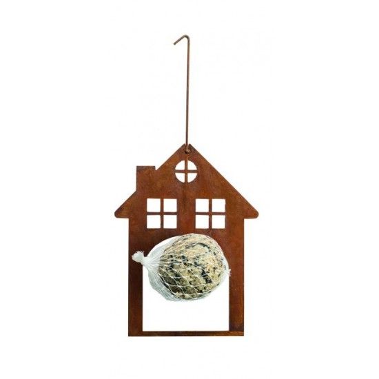 Futterstellen und Vogelhäuser Edelrost Haus zum Hängen mit Meisenknödel, Höhe 28 cm - Meisenknödelhalter 
Höhe 28cm,
Breite 14