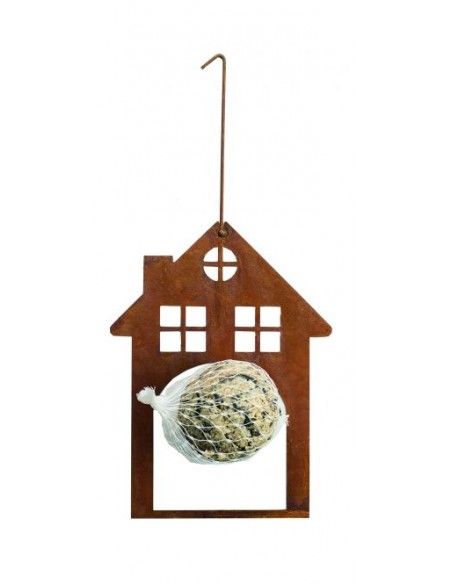Futterstellen und Vogelhäuser Edelrost Haus zum Hängen mit Meisenknödel, Höhe 28 cm - Meisenknödelhalter 
Höhe 28cm,
Breite 14