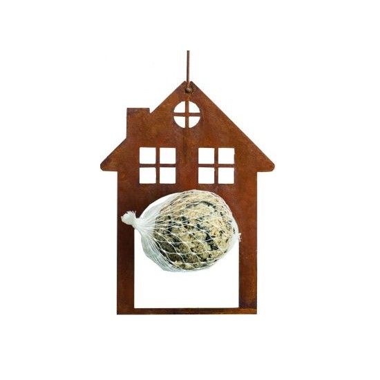 Futterstellen und Vogelhäuser Edelrost Haus zum Hängen mit Meisenknödel, Höhe 28 cm - Meisenknödelhalter 
Höhe 28cm,
Breite 14