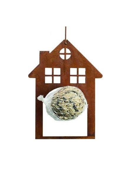 Futterstellen und Vogelhäuser Edelrost Haus zum Hängen mit Meisenknödel, Höhe 28 cm - Meisenknödelhalter 
Höhe 28cm,
Breite 14