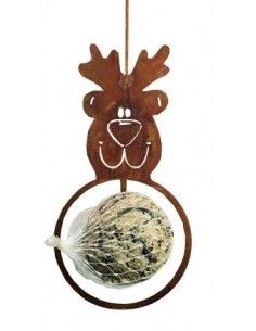 Futterstellen und Vogelhäuser Edelrost Rentier zum Hängen mit Meisenknödel, Höhe 26 cm 
lustige Weihnachtsidee und für die Vögl