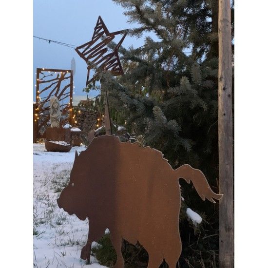 Wildschwein, Fasan und Auerhahn Gartenfigur Wildschwein Metall als Gartenstecker - Länge 100 cm 
Wildschwein als Deko für deine