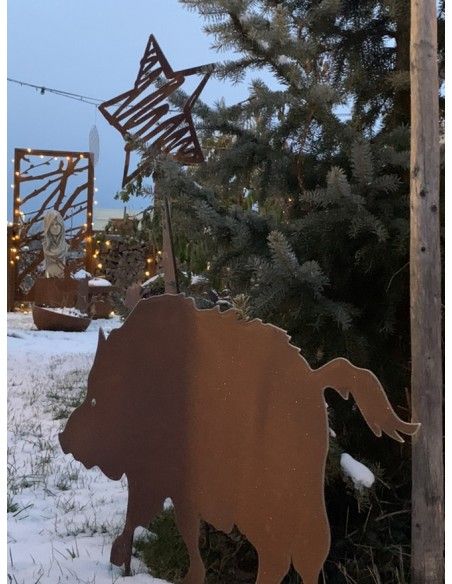 Wildschwein, Fasan und Auerhahn Gartenfigur Wildschwein Metall als Gartenstecker - Länge 100 cm 
Wildschwein als Deko für deine