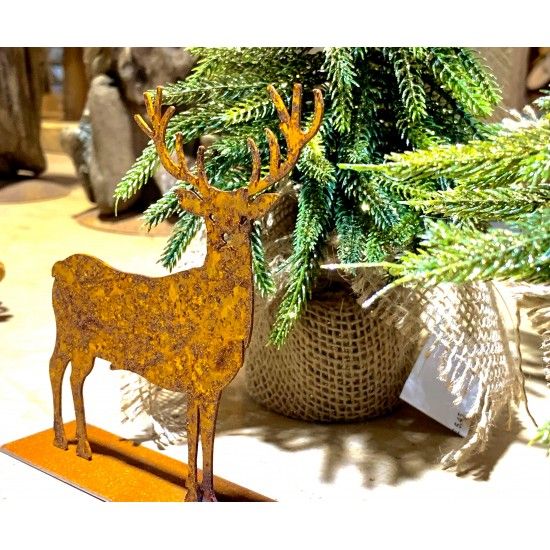 ausgefallene Tischdekoration  Deko Hirsch Mini - kleiner Edelrost-Hirsch Hiruz Höhe 12 cm 
H: 12 cm
B: 11 cm
netter Hirsch al