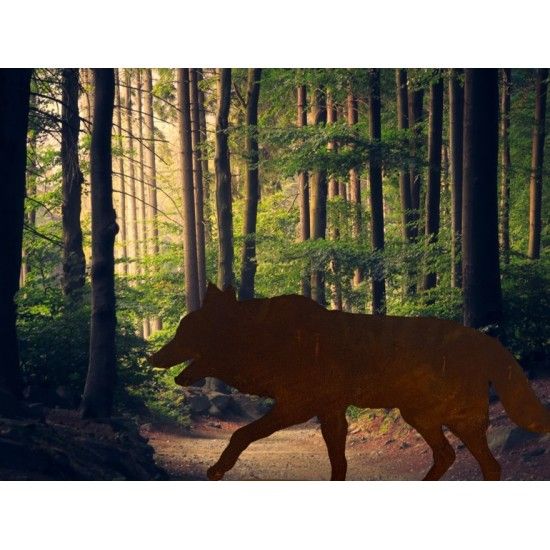 Rotkäppchen und der böse Wolf - Gartendeko Böser Wolf - Gartenfigur 85 cm lang 
Der böse Wolf als Gartendeko Figur aus der Meta