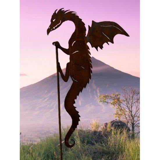 Hexen, Elfen, Drachen und Mystisches Gartenstecker Drache „Draco“ mit doppelten Flügeln 50 cm hoch Schöne Drachen Figur für den 