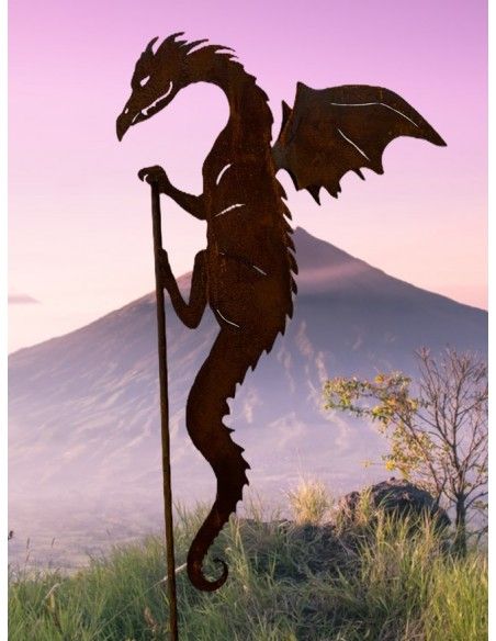 Hexen, Elfen, Drachen und Mystisches Gartenstecker Drache „Draco“ mit doppelten Flügeln 50 cm hoch Schöne Drachen Figur für den 