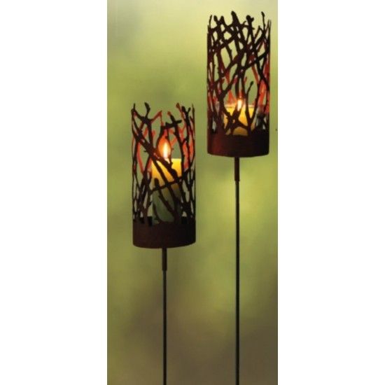 Herbstdeko Albero Ast Windlicht mit Hülse für Eisenstange Höhe 34cm  Ø 15cm "Albero" Windlicht für Kerze mit einer angeschweiste