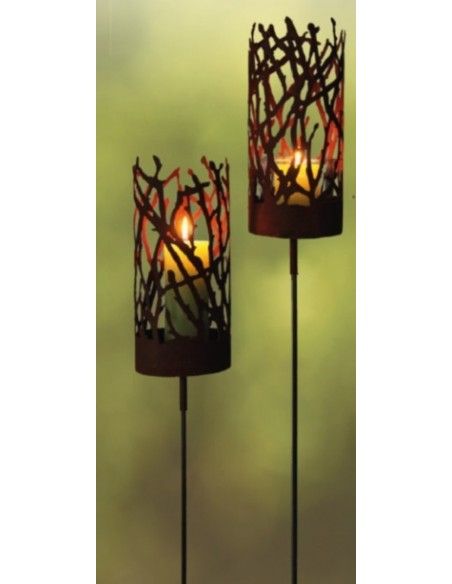 Herbstdeko Albero Ast Windlicht mit Hülse für Eisenstange Höhe 34cm  Ø 15cm "Albero" Windlicht für Kerze mit einer angeschweiste