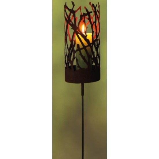 Herbstdeko Albero Ast Windlicht mit Hülse für Eisenstange Höhe 34cm  Ø 15cm "Albero" Windlicht für Kerze mit einer angeschweiste