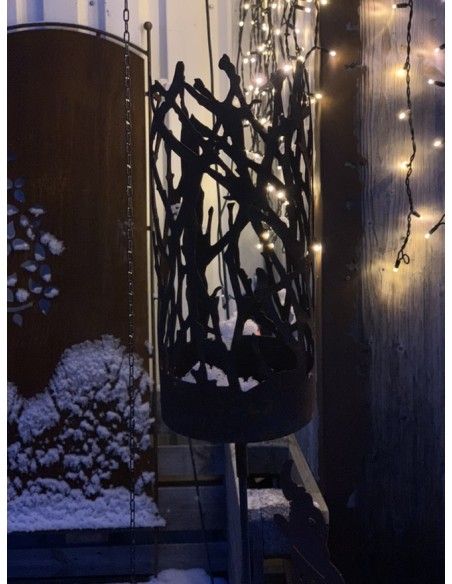 Herbstdeko Albero Ast Windlicht mit Hülse für Eisenstange Höhe 34cm  Ø 15cm "Albero" Windlicht für Kerze mit einer angeschweiste