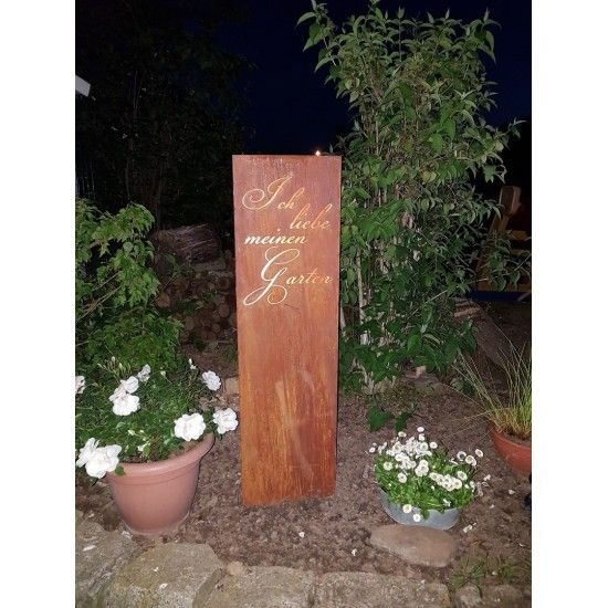 Skulpturen - Rostsäulen und Stelen  Edelrost Säule - Ich liebe meinen Garten - Höhe 100 cm Höhe 100cm
Breite 30x30cm
Spruch "I