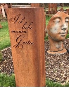 Edelrost Deko Säule "Ich liebe meinen Garten", Höhe 120 cm Rostige Stele mit Spruch 2