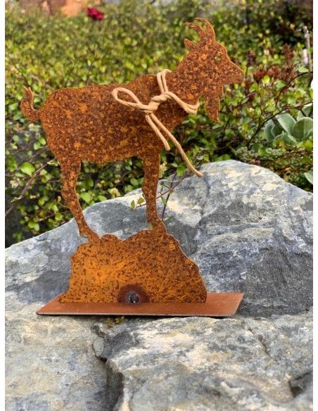 Start Edelrost Ziege mit Glocke 17 cm Breit - Klein mit Querstangen 

schöne Ziege inkl. Glocke auf 2 Querstangen als Standfüß
