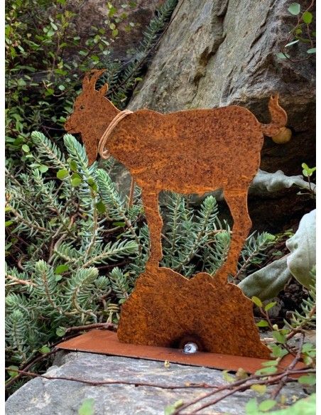 Start Edelrost Ziege mit Glocke 17 cm Breit - Klein mit Querstangen 

schöne Ziege inkl. Glocke auf 2 Querstangen als Standfüß