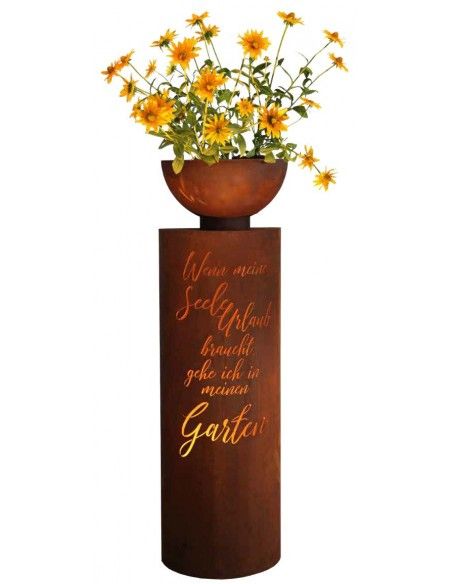 Skulpturen - Rostsäulen und Stelen  Wenn meine Seele Urlaub braucht, geh ich in meinen Garten - halbrunde Rostsäule mit Spruch - Skulpturen - Rostsäulen und Stelen  Wenn meine Seele Urlaub braucht, geh ich in meinen Garten - halbrunde Rostsäule mit Spruch -