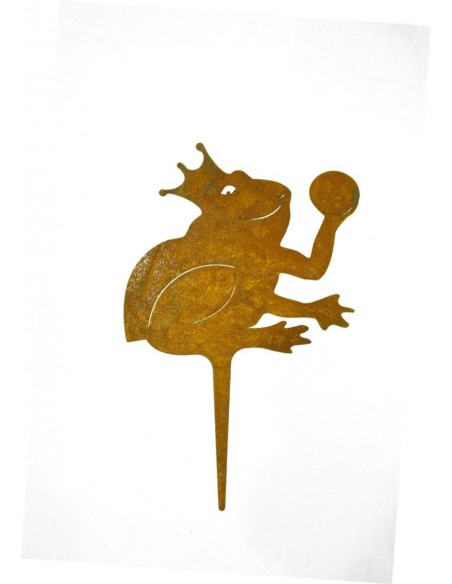 Gartenteich Edelrost Froschkönig Beetstecker, Höhe 23 cm Gesamtlänge inkl. Erdspieß 23 cm