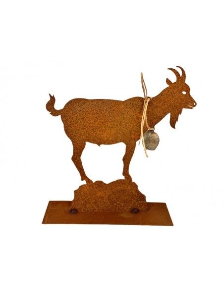 Schafe +Ziegen Edelrost Ziege mit Glocke auf einem Stein 30 cm Breit - Mittel auf Platte 
schöne Ziege inkl. Glocke auf Platte
