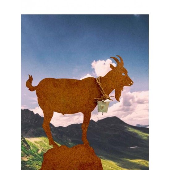 Schafe +Ziegen Edelrost Ziege mit Glocke auf einem Stein 30 cm Breit - Mittel auf Platte 
schöne Ziege inkl. Glocke auf Platte
