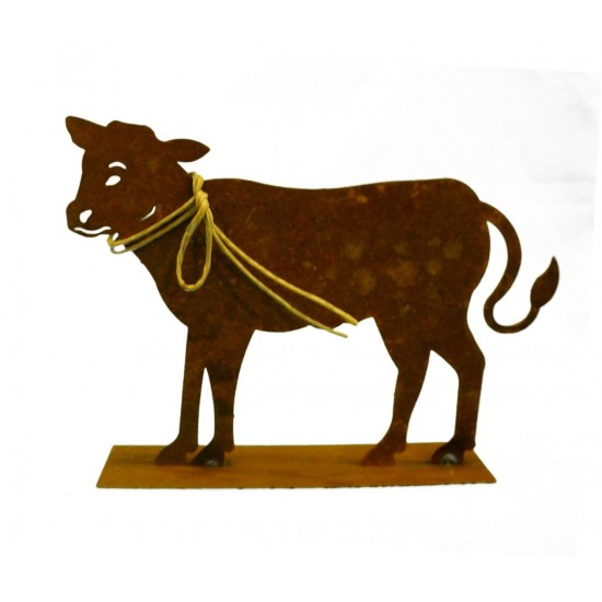 Deko Kalb aus Edelrost mit Strick 