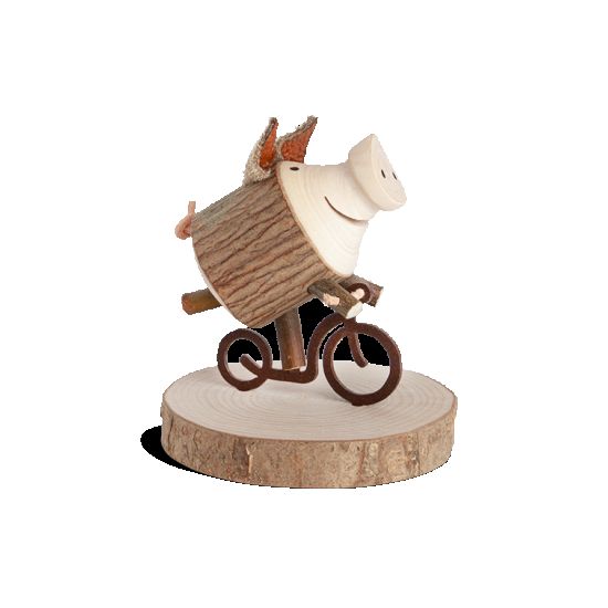 Start Holzdeko Glücksschwein Trudie - Tretrollerfahrer Ein Glücksschwein aus Haselnuss- und Ahornholz mit rostigem Roller

Grö