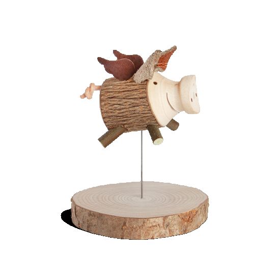 Start Holzdeko Glücksschwein Trudie - Flieger Ein Glücksschwein aus Haselnuss- und Ahornholz mit rostigen Flügeln.

Größe Ø 2,