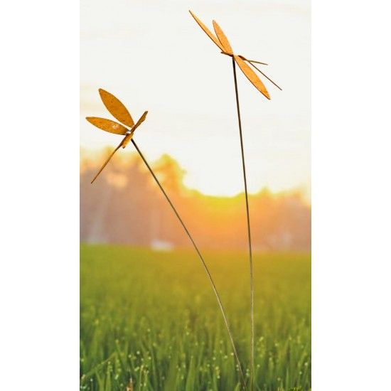 Start Libellen Deko 2er Gruppe auf Grantitsockel - Höhe 60 cm 
Gesamthöhe 60 cm
Sockelhöhe 6 cm