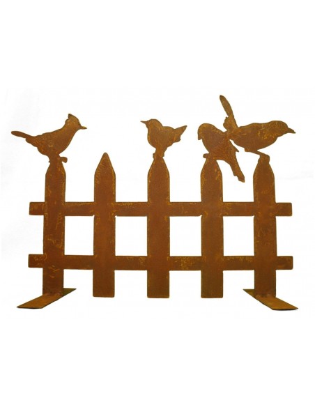 Gartendeko Rost Edelrost Vogelzaun mit 4 Vögelchen 50 cm breit auf Platte Edelrost 