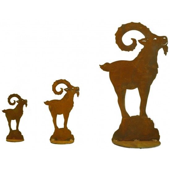 Start Deko Steinbock auf Fels - Höhe 30 cm Edelrost Steinbock auf Fels -  Alpine Deko