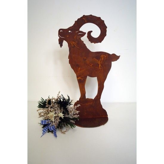 Start Deko Steinbock auf Fels - Höhe 30 cm Edelrost Steinbock auf Fels -  Alpine Deko