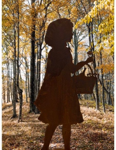 Kinder Rotkäppchen Kinderfigur für den Garten 120 cm hoch 
Höhe ca. 120 cm
aus 2 mm Stahl
