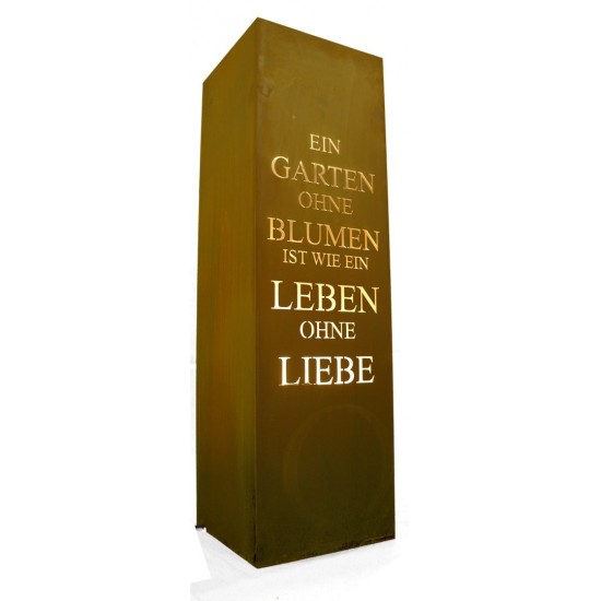 Rost Säule Gedicht "Ein Garten ohne Blumen ist wie ein Leben ohne Liebe -Säule Rost