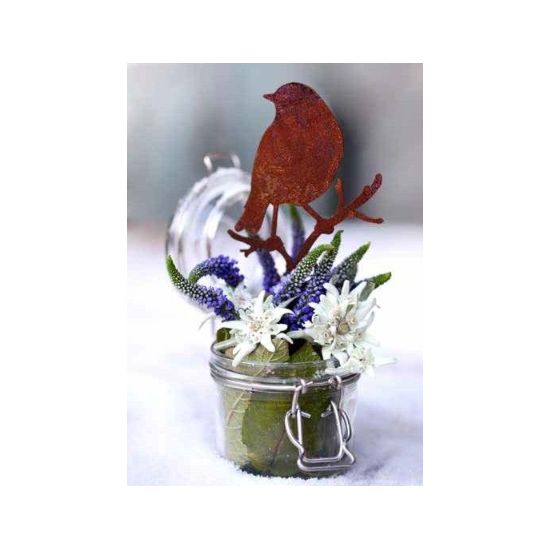 Start Deko Vögelchen auf Ast - nach hinten schauend- Höhe 17 cm zum Stecken 
Süßes deko Vögelchen mit kurzem Stecker ist ideal 