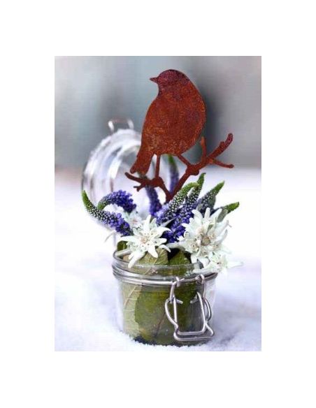 Start Deko Vögelchen auf Ast - nach hinten schauend- Höhe 17 cm zum Stecken 
Süßes deko Vögelchen mit kurzem Stecker ist ideal 