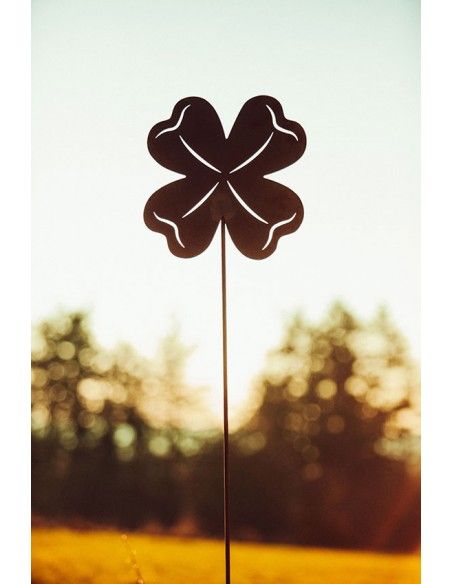 Gartenstecker Kleeblatt aus Edelrost - Gesamthöhe 130 cm