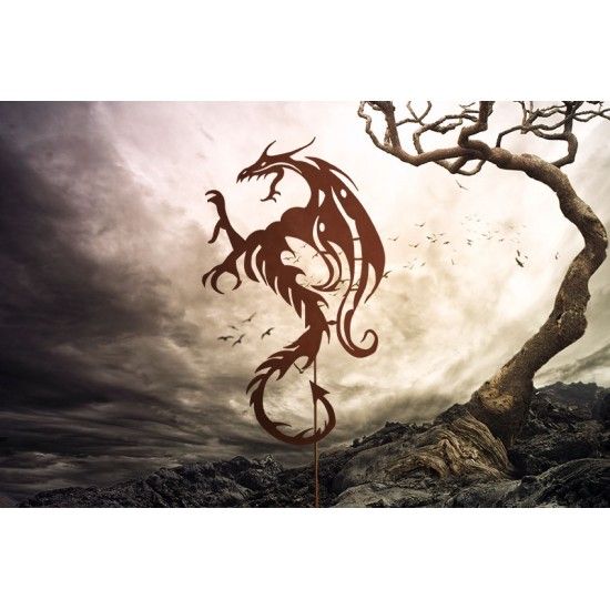 Metall Gartenstecker - Mystischer Drache - Höhe 42 cm