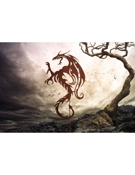 Metall Gartenstecker - Mystischer Drache - Höhe 42 cm