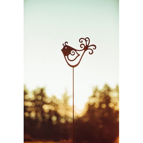 Gartenstab mit einem Vogel aus Rost kein Cortenstahl