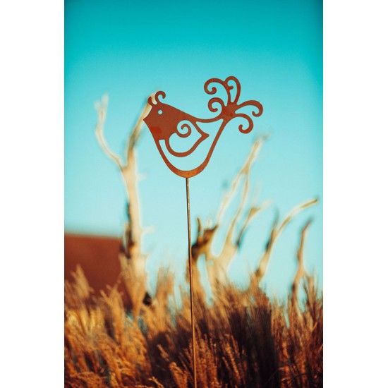Vogelstecker aus Rost mit Stab