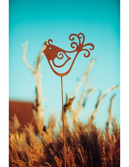 Vogelstecker aus Rost mit Stab