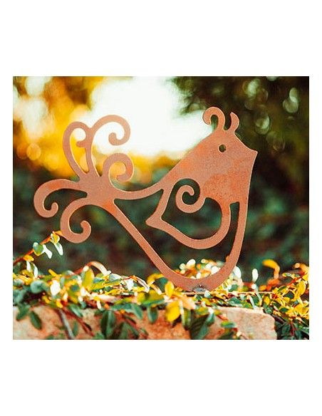 Lustiges Edelrost Vögelchen auf Platte - Höhe 22 cm