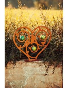 Edelrost Skulptur Vogelherz - inkl. 3 Glaskugeln - Höhe 55 cm 2